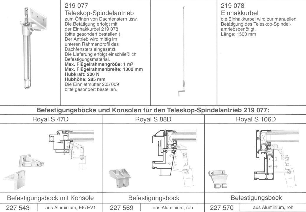 Schüco 219077 - přehled konzolí pro jednotlivé profily 
